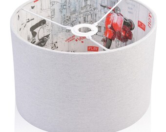 RETRO VESPER SCOOTER Lampshade uk Made Grey Lampshade Silver Lampshade Lamp shade Vintage Lamp Art Deco Lamp shade Grey Drum Lampshade