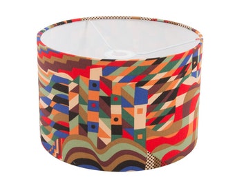 BAUHAUS GEOMETRIC Lampshade Handmade in uk Red Lampshade Vintage Lampshade Retro Lampshade Pattern Lamp shade Bauhaus Drum Lampshade
