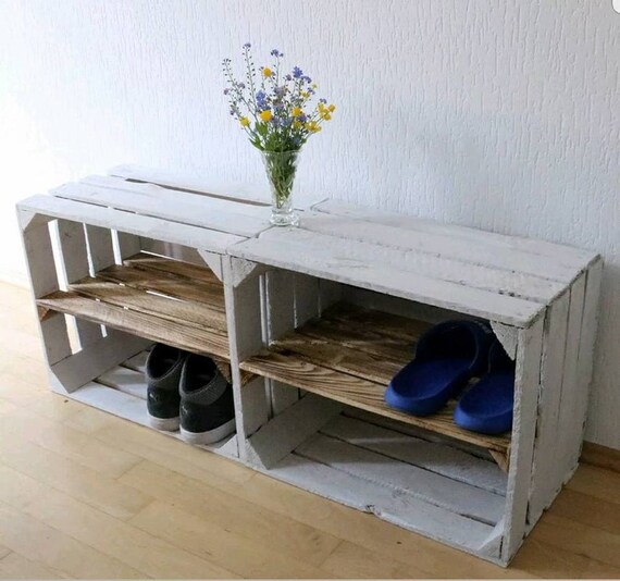 Wooden Shoe Rack White Crate Burnt Rustic Shoe Rack Shelf Etsy