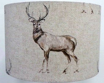 STAG LAMPSHADE UK Made Contemporary Retro Lamp shade Textured Linen Deer Drum Lamp shade Deer Lampshade Animal Lampshade