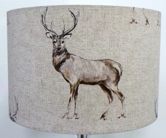 STAG LAMPSHADE UK Made Contemporary Retro Lamp shade Textured Linen Deer Drum Lamp shade Deer Lampshade Animal Lampshade