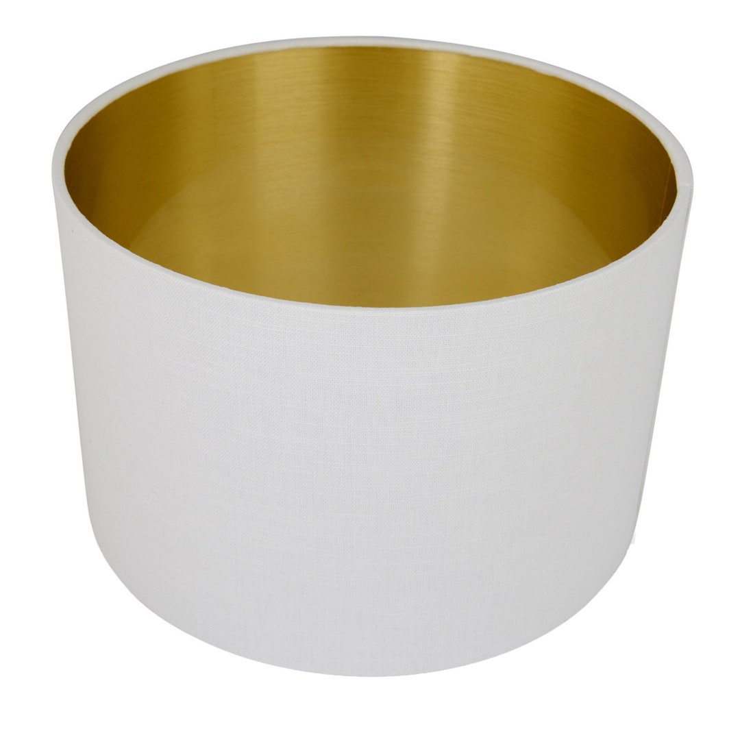 WHITE and GOLD Drum Lampshade Uk Made Contemporary Brushed Gold Lamp