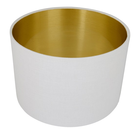 WHITE and GOLD Drum Lampshade Uk Made Contemporary Brushed Gold