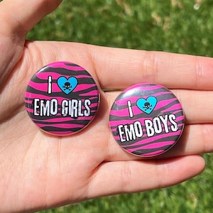 I Love Emo Girls Boys 1.25" Pinback Button