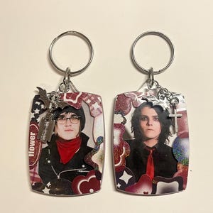 Razor To The Rosary My Chemical Romance Gerard Mikey Way fotokaart sleutelhanger dubbelzijdig set van 2 (zie itemdetails voor maat)