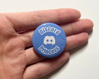 Puede incluir: Un botón azul con el texto "Discord Princess" y un logotipo de Discord blanco.