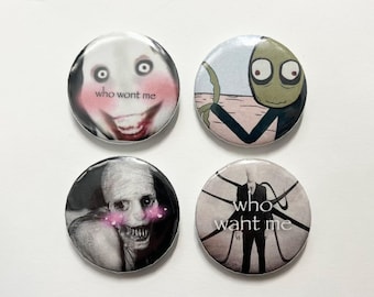 Creepypasta 1.25" pinback button set funny memes (1 or set of 4)