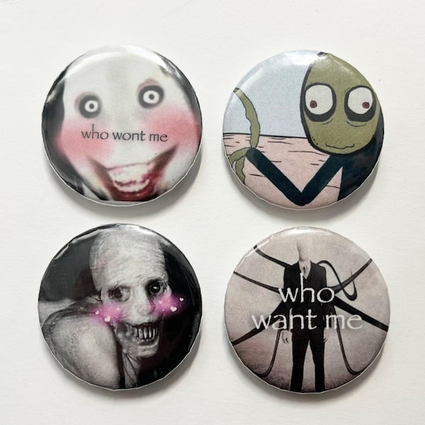 Creepypasta 1,25" pinback-knoppenset grappige memes (1 of set van 4)