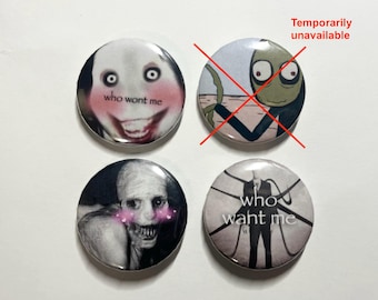 Creepypasta 1.25&quot; pinback button set funny memes (1 or set of 3)