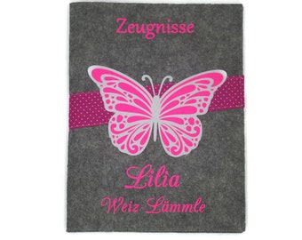 Zeugnismappe mit Namen(A4)incl.zeugniss Hefter Butterfly