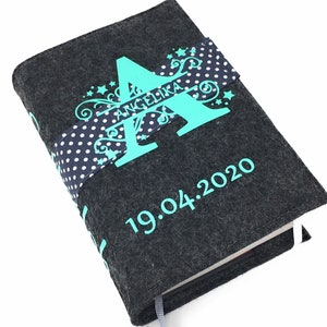 Gotteslobhülle mit Namen aus filz Monogramm Mint gesangbuchhülle Kommunion zdjęcie 3