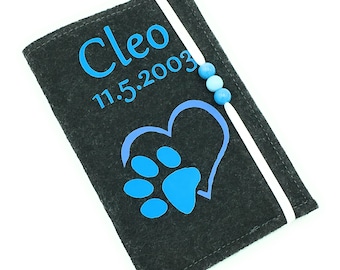 EU Pet Card / Vaccination Passport / Heart Paw Blue/ With Name Sleeve Dog