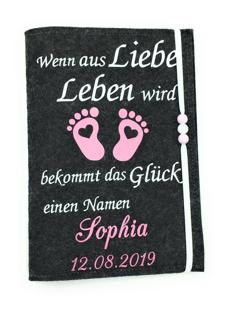 U-Heft Hülle aus Filz mit Namen und Impfpassfach Rosa Füsschen Bild 5