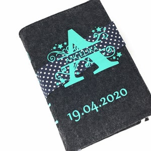 Gotteslobhülle mit Namen aus filz Monogramm Mint gesangbuchhülle Kommunion zdjęcie 6