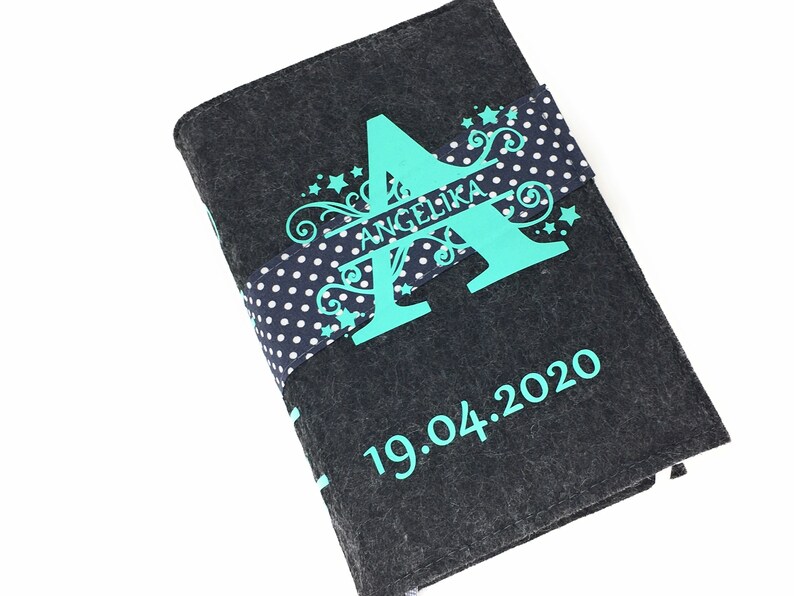 Gotteslobhülle mit Namen aus filz Monogramm Mint gesangbuchhülle Kommunion zdjęcie 6