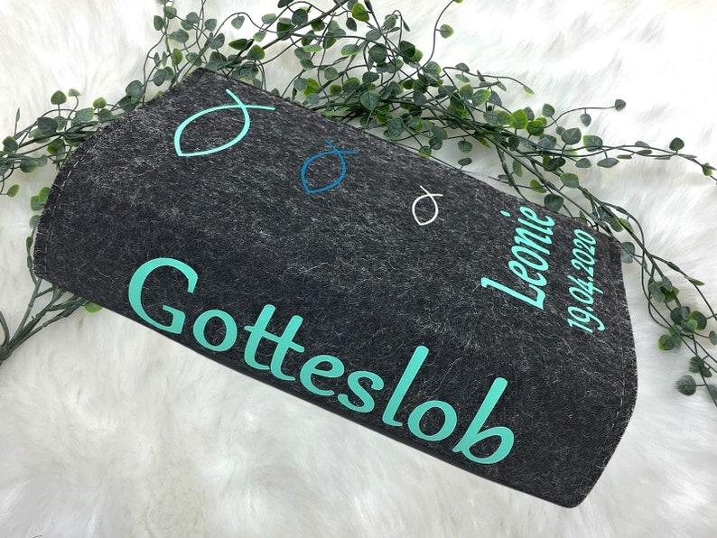 Gotteslobhülle mit Namen Filz Gesangbuch einband Gotteslob hülle Kommunion Personalisiert Geschenkidee Erstkommunion Mädchen & Junge zdjęcie 7