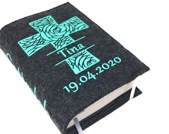 Gotteslobhülle mit Namen aus filz Kreuz Mint Gesangbuch Hülle Kommunion