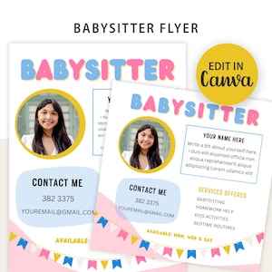Bearbeitbarer Babysitter-Flyer, druckbarer Babysitter, Babysitter-Flyervorlage, Babysitter-Werbung, Flyer für Kindertagesstätten, druckbare Flyer