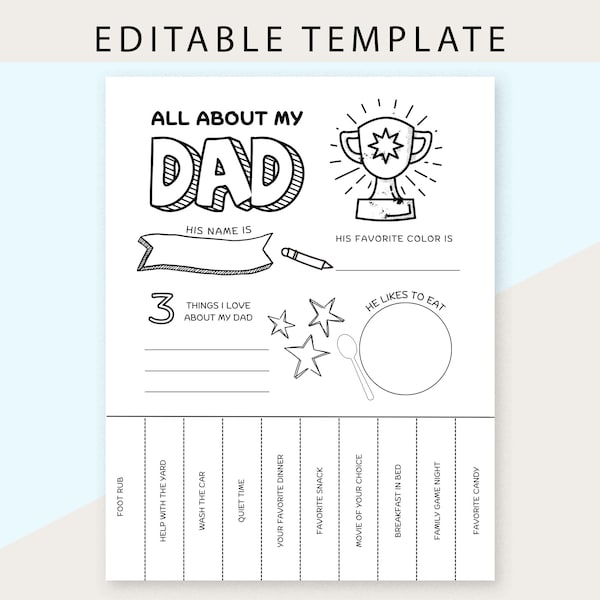 All About My Dad, Meaningful Dad Gift, Father's Day Activity, Father's Day Coupons, DIY Gift for Dad, Love Coupons, Dad Gift from Child