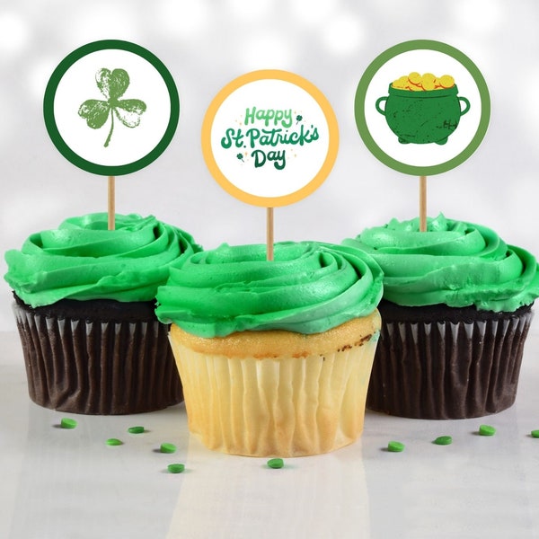 Printable St Patrick's Day Cupcake Toppers | Instant Download, St Patrick's Day Decor, Party Decor, St Patrick's Theme, Shamrock Cake Topper
