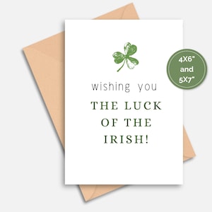 imprimable pour la Saint-Patrick | Carte de voeux, téléchargement immédiat, carte Shamrock, cadeau de la Saint-Patrick, carte porte-bonheur, bénédiction irlandaise, irlandais