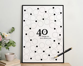 40 Things We Love About You Template, 40th Birthday Sign, 40 Reasons Why We Love You, Sign In Signature Frame, Minimalist Birthday Sign