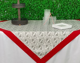 Gameday Tablecloth gray w/ custom banding, Tailgating Tablecloth
