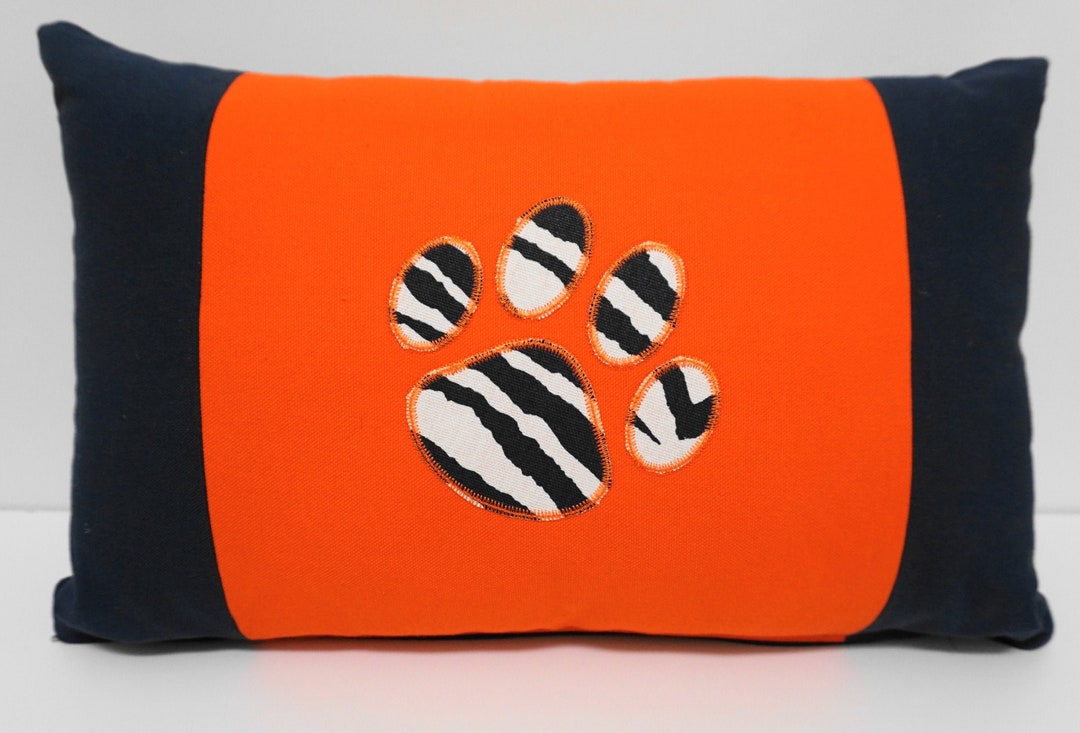 Orange and Navy Pillow, Auburn, Tiger Paw Pillow, Gameday Decor Etsy