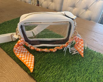 Orange and White Check Bow Bag Charm