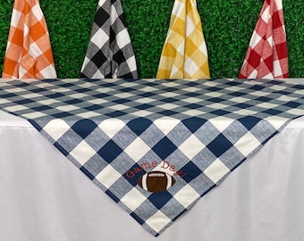 Buffalo Check Game Day Tablecloth with Football appliqué