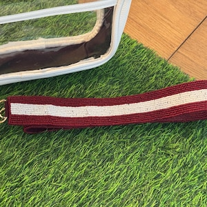 Burgundy and White Beaded Purse Strap