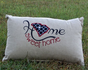 South Carolina Pillow, Appliqued Home Sweet Home, School Colors