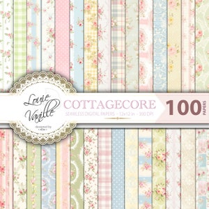 Pacchetto di carta digitale floreale Cottagecore, 100 sfondi pastello senza soluzione di continuità con cottage, set di carta shabby chic, scrapbooking primaverile vintage rococò