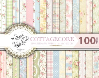 Cottagecore Floral Digital Paper Pack, 100 naadloze pastelkleurige cottage-achtergronden, shabby chic papierset, rococo vintage lente scrapbooking