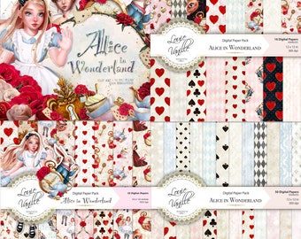 Alice in Wonderland Graphics Bundle, Wonderland Clip art, Fantasy Backgrounds, digital scrapbooking