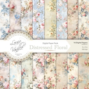 Vintage Distressed Floral Digital Paper Pack, SEAMLESS Background Paper Set, Scrapbooking and Junk Journal Printables
