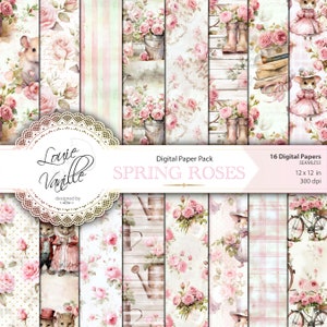Spring Roses Digital Paper SEAMLESS, Pink Vintage Roses, Vintage Pattern, Junk Journal Printable Digital Collage