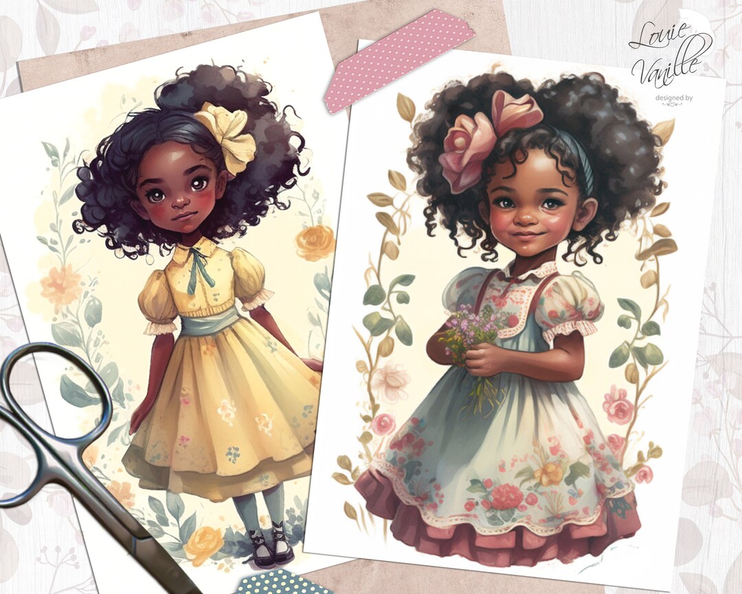 African American Cottage Girl Scrapbook Sheet 8.5 X 11 in African ...