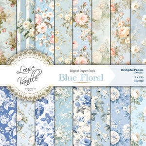 Vintage, digitales Papier blau Blumen, NAHTLOSE Muster, beunruhigtes Papier, Scrapbooking liefert Journal Ausdrucke digitale Collage