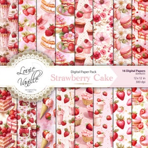 Erdbeere Digital Paper Pack, Vintage SEAMLESS Papier Set, Scrapbooking und Junk Journal Ausdrucke