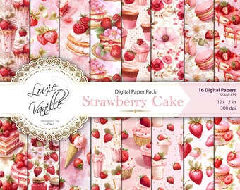 Strawberry Digital Paper Pack, Vintage SEAMLESS Paper Set, Scrapbooking and Junk Journal Printables
