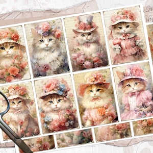 Vintage Katzen Karten, druckbare Papiere, Scrapbooking, digitaler Download, Junk Journal Zubehör