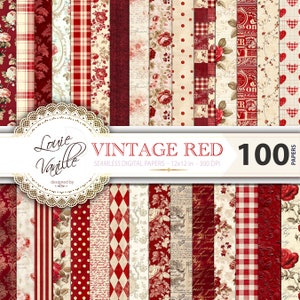 Documenti digitali rossi vintage, 100 documenti di sfondo rosso senza soluzione di continuità, Borgogna vintage, set di sfondi rossi antichi, Scrapbooking e diario spazzatura