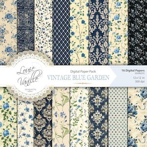 Vintage Blue Paper Digital Paper Pack, Antique Blue SEAMLESS Distressed Background, Shabby Chic, Junk Journal and Scrapbooking