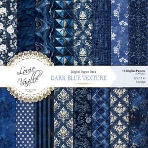Dark Blue Texture Digital Paper Pack, Antique SEAMLESS Distressed Background, Shabby Chic, Vintage Junk Journal and Scrapbooking