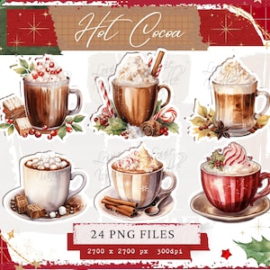 Christmas Hot Cocoa Digital Clip Arts, 24 PNG Files, TRANSPARENT Background