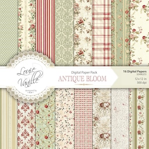 Antieke bloeiende groene en rode rozen, antieke bloemen NAADLOOS, noodlijdende achtergrond, ongewenste dagboek en scrapbooking