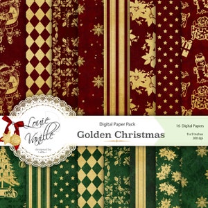 Golden Christmas Digital Paper, Christmas Digital Paper, Christmas Scrapbook Paper,  Kraft Digital Paper, Christmas Digital Download