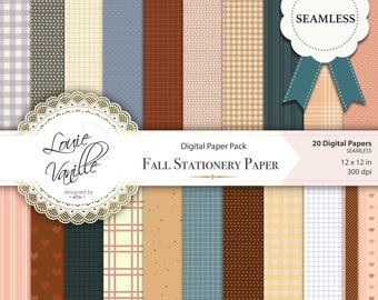 Stationery Simple Background SEAMLESS Digital Paper, 20 Scrapbook Sheets, Brown and Blue Colors