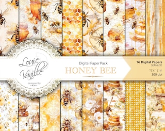 Honey Bee Digital Paper SEAMLESS, Spring Vintage Papers, Scrapbooking and Junk Journal Printable Digital Collage